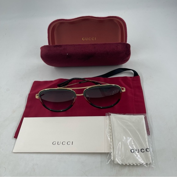 NEW! Gucci Aviator Metal Sunglasses Gold/Green/Red Frames Grey Lens 100% UV - Picture 2 of 16